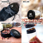Horns Bee Herb Grinder Containers - Multipurpose Metal Spice Mill with Stash Jar, All-in-One Air Tight Sealable Containers, 2.2'' Sharpstone Grinder, with Accessories and Carrying Pouch