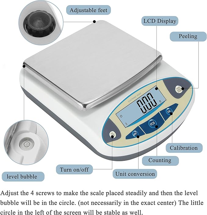 Bonvoisin Lab Scale 2000gx0.01g High Precision Electronic Analytical Balance 0.01g Accuracy Laboratory Lab Precision Scale Digital Kitchen Balance Scale Jewelry Scale Scientific Scale (2000g, 0.01g)
