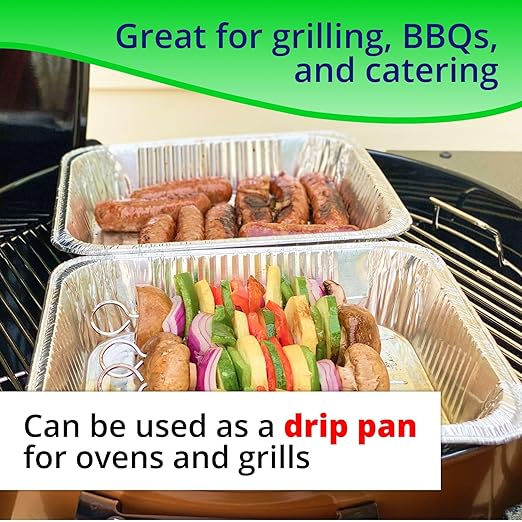 IDL Packaging Full Size Aluminum Steam Table Pans with Lids - Deep, 21" x 13" x 3" (pack of 25) - Disposable Foil Pan for Grilling, Roasting, BBQ, Cooking, Baking, Freezing
