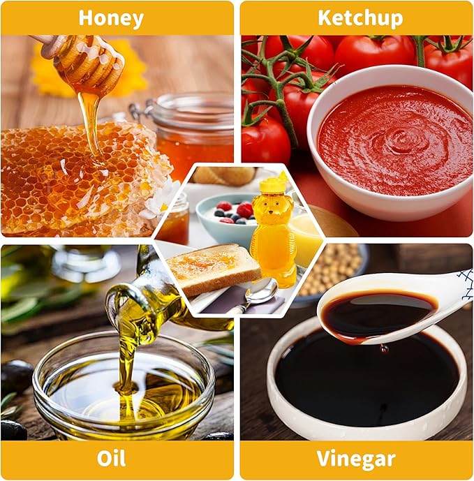 24 Pack 8 oz Plastic Honey Bear Bottle, Reusable Plastic Honey Bear Jars Bulk with Yellow Flip Top Lid for Storing and Dispensing(250ml /8 oz)