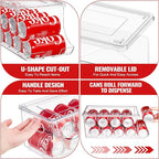 SCAVATA 4 Pack Stackable Refrigerator Organizer, Soda Can Dispenser Pop Cans Container Beverage Holder with Lid for Fridge, Freezer, Kitchen, Clear Plastic Storage Bins-Holds 10 Cans Each