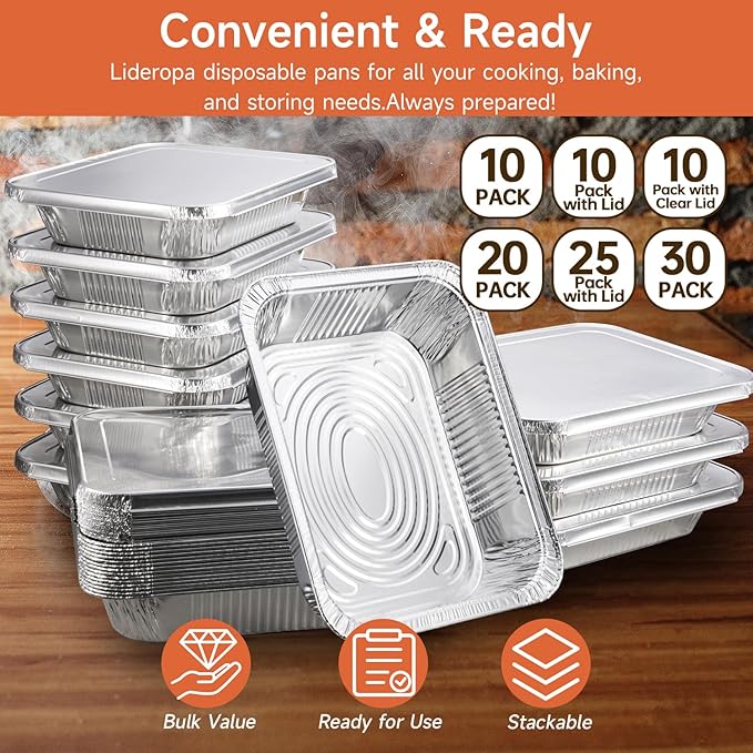 Disposable Aluminum Foil Pans with Lids 9x13-25 Pack Aluminum Foil Pans, Heavy Duty Aluminum Baking Pans for Holiday Cooking, Christmas, Thanksgiving, Parties, Meal Prep & Storage
