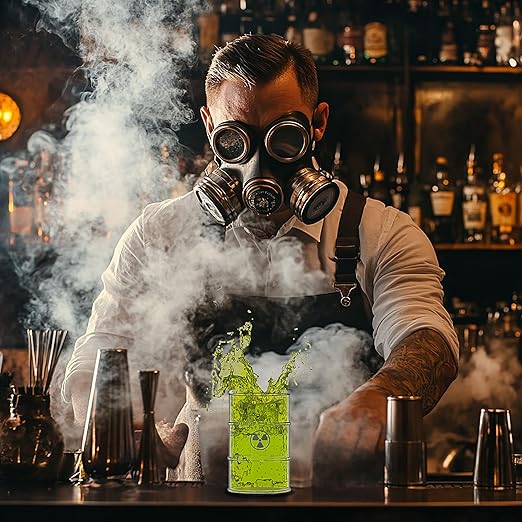 Pund'it Polluted Shatter Resistant Halloween Drink Glasses, Set of 2, 16oz Radioactive Barrel Themed Cocktail and Soda Glasses