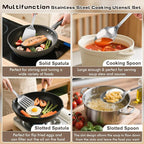 4 Pcs Cooking Utensils Set, Stainless Steel Kitchen Utensils, Heat Resistant Metal Kitchen Tools Include Slotted Turner Wok Spatula, Solid & Slotted Serving Spoon, Ladle, Easy to Clean, Silver