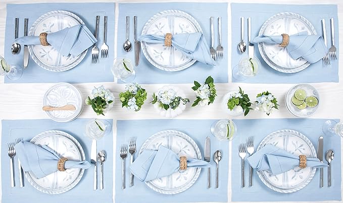 Solino Home Sky Blue Linen Napkins Set of 4-100% Pure Linen Hemstitch Dinner Napkins 20 x 20 Inch for Holiday, New Year - Classic Hemstitch