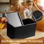 1lb Bread Pan with Dough Scraper Cutter, 8.4 X4.8inch Black Bread Loaf Pan, Rectangular Covered Metal Pullman Loaf Pan with Lid for Homemade Sandwich Bread