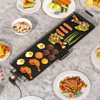 LDAILY Extra Large Nonstick Electric Griddle, Teppanyaki Grill BBQ W/ 4 Adjustable Temperature, Even Heating & Handles, Long Table Top Pancake Griddle Grill for Indoor & Outdoor Party, Camping（27’’）
