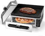 OLIXIS Electric Grill Indoor for Steak and Veggies, Smokeles Griddle with Lid for Kitchen Cooking, Countertop Oven Includes Temp Control/Grill Plate/Splash Guard/Crumb Tray, Black/Silver