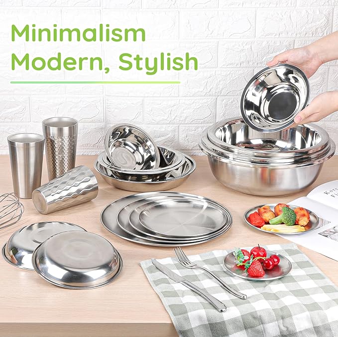 304(18/8) Stainless Steel Mixing Bowls for Kitchen, 4 Pack 7.8" 28.89 fl.oz Metal Mixing Bowls Set Stackable for Baking Serving Cooking Food Prep Storage Dishwasher Safe Lightweight