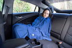 BlueHills Ultra Compact Travel Blanket Pillow in Portable Bag Case with Hand Luggage Belt & Backpack Clip Premium Cozy Soft Compact Pack Large Blanket for Airplane Flight Layover - Navy Blue C001