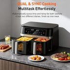 12QT Large Double Basket Air Fryer with 50PCS Paper Liners and Viewing Window, 12-in-1 Digital Touchscreen Dual Zone Air Fryers for Easy Meal, SyncCook to Roast,Reheat,Broil, Dishwasher Safe