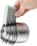 Spring Chef Magnetic Measuring Cups & Spoons Set, Patented, Strong N45 Magnets, Heavy Duty Stainless Steel Fits in Spice Jars for Baking & Cooking, BPA Free, Round Set of 15 with Leveler, Mint