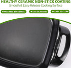 12'' Ceramic Nonstick Electric Skillet with Tempered Vented Glass Lid, Scratch-Resistant Surface, Cool-Touch Handles, Removable Easy-to-Clean, 120V 1200W 60Hz, Green
