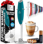 Zulay Kitchen Patented Tornado Triple Whisk Milk Frother with 4 Duracell Batteries – Handheld Foam Maker for Coffee, Lattes, Matcha & Hot Chocolate – Rich, Creamy Froth in Seconds - Vivid Emerald