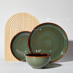 Pokini Stoneware Dinnerware Sets for 6, Microwave Safe Plate and Bowl Set, Easy to Clean & Durable Dishes Sets for Small to Medium Families, Sage Green