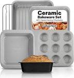 Gotham Steel 6 Pc Stackable Baking Pans Set, 70% Space Saving Design, Ceramic Bakeware Sets Non Toxic Made Without PFOA PFOS, with Cookie Sheet Tray, Cake & Muffin Pans, Oven & Dishwasher Safe