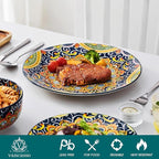 vancasso 12 Pieces Dinnerware Sets, Dark Green Plates and Bowls Set, Porcelain Dishes Set for 4, Microwave and Dishwasher Safe, Scratch Resistant, Bohemian Style Dining Ware Service for 4, Series SIMI