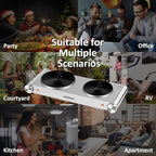 CUSIMAX Hot Plate, Electric Double Burner, 1800W Cast Iron Countertop Cooktop, Portable for Cooking, Compatible for All Cookwares, Easy Clean, Upgraded Version
