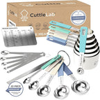 CuttleLab 22-Piece Stainless Steel Measuring Cups and Spoons Set, Tad Dash Pinch Smidgen Drop Mini Measuring Spoons, Measuring Stick Leveler, Measurement Conversion Chart Fridge Magnet, (Farmhouse)