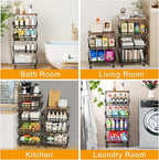 Fruit Vegetable Basket for Kitchen, 4 Tier Stackable Fruit Vegetable Storage Baskets with Wheels, Metal Wire Storage Basket Organizer Baskets for Kitchen, Pantry, Bathroom