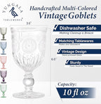 Yungala Multi Color Wine Glasses Set of 6 Vintage Hobnail Goblets 10 oz Dishwasher Safe