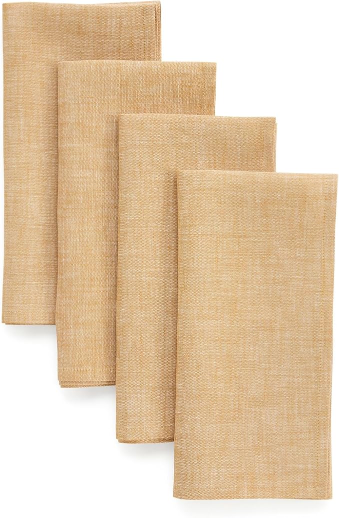 Solino Home Linen Cloth Napkins Set of 4-100% Pure Linen Golden Nugget Dinner Napkins 20 x 20 Inch - Athena, Handcrafted and Machine Washable