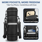 Crossbody Carrier Bag for Owala Water Bottle, Insulated Cup Holder Sleeve for Ninja Portable Blender with Adjustable Shoulder Handheld Strap & 2 Pockets, Travel Gym Camping Accessories for Men Women