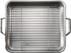 Tramontina 16.5-Inch Stainless Steel Deep Roasting Pan with Basting Grill and V-Rack, Turkey Roaster for Oven, Dishwasher Safe, Made in Brazil
