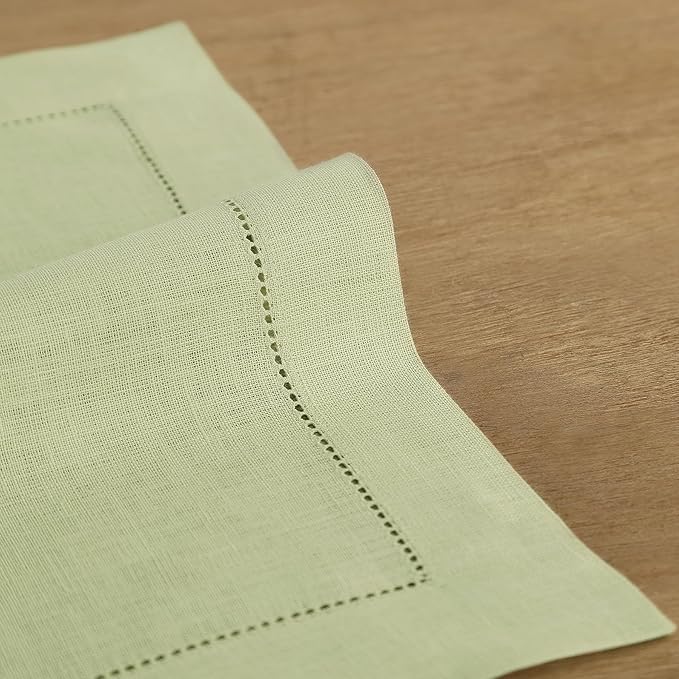 Solino Home Linen Napkins Set of 4 - Classic Hemstitch 100% Pure Linen Sage Green Dinner Napkins Cloth 20 x 20 Inch for Winter, New Year - Handcrafted and Machine Washable