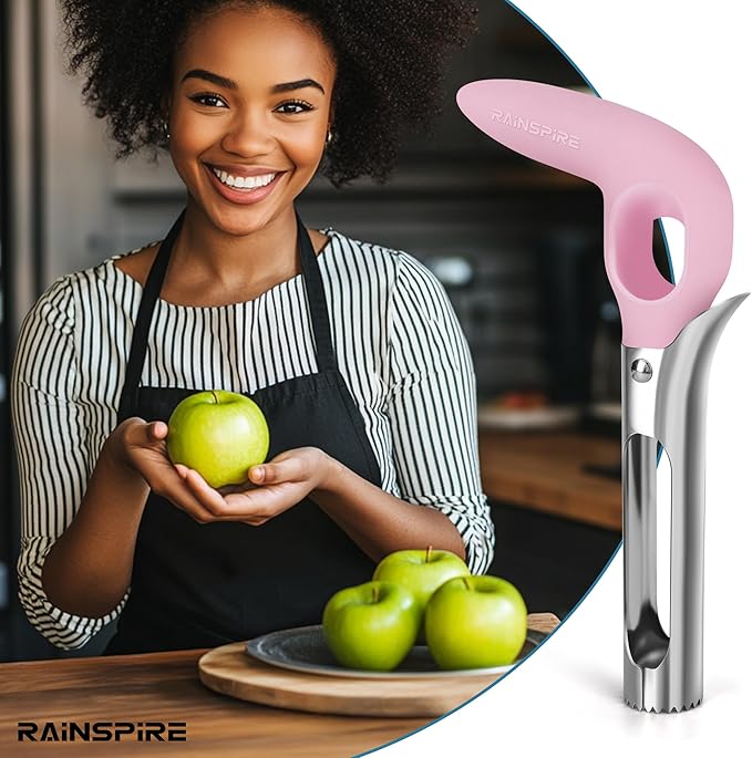Rainspire Apple Corer Tool Kitchen Apple Core Remover Stainless Steel Comfortable Nonslip Handle, Dishwasher Safe (Pink)