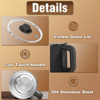 Topwit Hot Pot Electric, Electric Pot, 1.6L Ramen Cooker, Multifunctional Cooker for Pasta, Shabu-Shabu, Oatmeal, Soup and Egg with Over-Heating Protection, Boil Dry Protection, Black