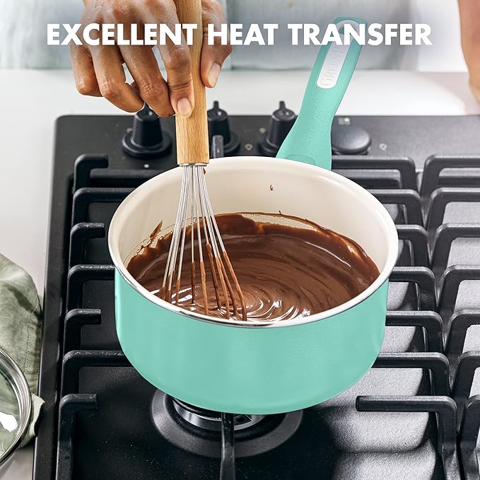 GreenPan Rio Healthy Ceramic Nonstick 2QT Saucepan with Lid, PFAS-Free, Dishwasher Safe, Turquoise