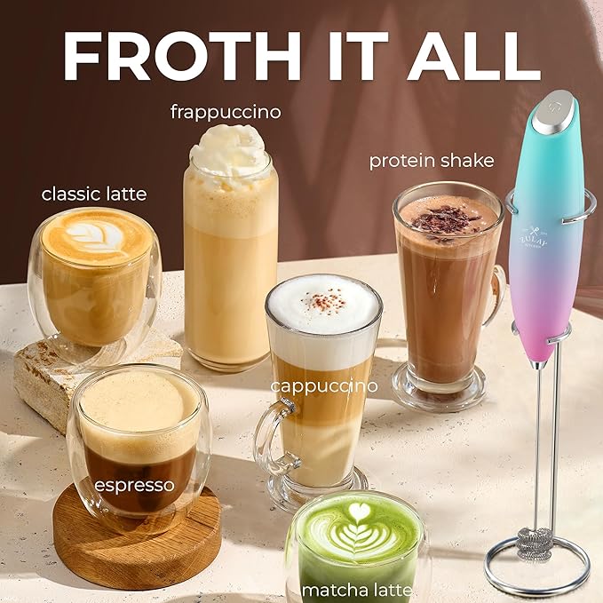 Zulay Kitchen Patented Tornado Triple Whisk Milk Frother with 4 Duracell Batteries – Handheld Foam Maker for Coffee, Lattes, Matcha & Hot Chocolate – Rich, Creamy Froth in Seconds - Rose Pink