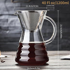 Unbreakable - Pour Over Coffee Maker with Permanent Stainless Filter 40 fl oz, Thickened Heat-Resistant Borosilicate Glass Dripper Coffee Brewer, Stovetop Safe