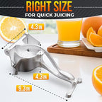 Hand Juicer Squeezer with Ergonomic Heavy Duty Handle – 20 oz Bowl Aluminum Lemon Juicer with Pour Spout for Mess-Free Pouring - Manual Citrus Press for Lemon, Orange, Lime, Grapefruit, Pomegranate