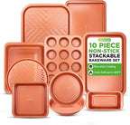 NutriChef 10-Piece Oven Baking Pans Set - Deluxe Carbon Steel Bakeware Set with Non-stick Gray Coating Inside and Out, Dishwasher Safe & PFOA, PFOS, PTFE Free