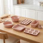Nonstick Silicone Bakeware Set, 6 set Baking Cake Pan, Economical BPA Free Heat Resistant Bakeware Tools for DIY Loaf Bread Cheesecake Pizza Cupcake Muffin (Pink)