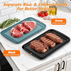 Serving Trays for Party - Set of 4, Large Serving Platters for Raw and Cooked Food, Dishwasher Safe, 17×10.5-inch Stackable Plastic Party Supplies for Grilling, BBQ, Meal Prep (Green, Black)