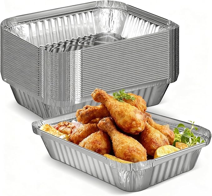 Redriver 7.7'' x 5.7'' Aluminum Foil Pans, 30 Pack Disposable Aluminum Pans, Deep Aluminum Trays, Square Cake Baking Tins for Cooking, Roasting, Heating, Catering Supplies, and Steam Tables(570ml)