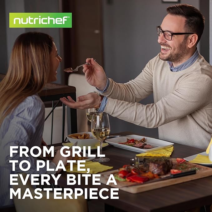 NutriChef 11" Non-Stick Grill Pan for Indoor Cooking - Hard Anodized Grill Pan for Stove Tops with High Ridges, Strong Handles, Dishwasher Safe