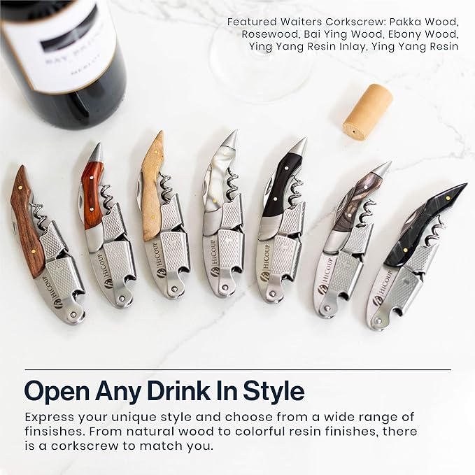 HiCoup Kitchenware Wine Opener - Professional Corkscrews for Wine Bottles w/Foil Cutter and Cap Remover - Manual Wine Key for Servers, Waiters, Bartenders and Home Use - Sapphire