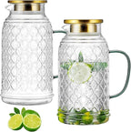 Buaic Glass Pitcher with Lid, 2 PACK 84 oz/2.5L Liter Vintage Water Pitcher, Clear Borosilicate Glass Water Carafe for Cold Brew, Coffee, Lemonade, Iced Tea,Beverage, Heat Resistant