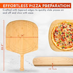 Loftern Wooden Pizza Peel 14 Inch Board with Engraved Sizes - Multi-Purpose Bamboo Pizza Cutting Board, Wood Pizza Peel, Pizza Spatula Paddle, and Serving Board with Size and Cutting Guide