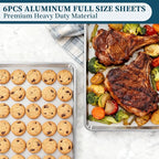 Full Size Commercial Quality Baking Sheet Pan, Bastwe Aluminum Cookie Tray Pan for Oven, Freezer, Bakery, Hotel Restaurant, Thick Steel Rim Prevents Warping (6 Pack, 26 x 18 Inch)