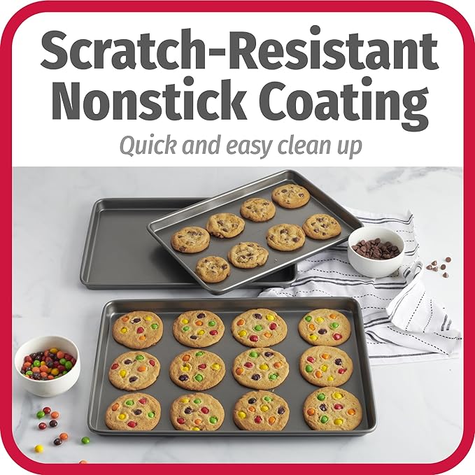 GoodCook Everyday Nonstick Baking Sheet Set, 3 Pack Includes One Small, Medium & Large Pan Carbon Steel Construction Cookie Sheet Bakeware Set, Gray