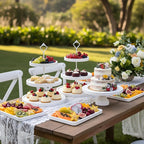 7 Pcs Wood Dessert Table Display Set Wooden 3 Tie Cupcake Stands Rustic Round Cake Stand Wood Dessert Serving Trays for Party Baby Shower Wedding Birthday (White)