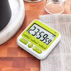 KTKUDY Digital Kitchen Timer with Mute/Loud Alarm Switch ON/Off Switch, 12 Hour Clock & Alarm, Memory Function Count Up & Count Down for Kids Teachers Cooking, Large LCD Display, Strong Magnet (Green)