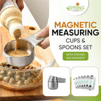 Spring Chef Magnetic Measuring Cups & Spoons Set, Patented, Strong N45 Magnets, Heavy Duty Stainless Steel Fits in Spice Jars for Baking & Cooking, BPA Free, Round Set of 15 with Leveler, Mint