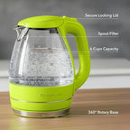 OVENTE Electric Kettle, 1.5L Borosilicate Glass Countertop Water Heater and Boiler for Coffee or Tea, BPA-Free, Auto Shut-Off, Boil-Dry Protection, Removable and Washable Spout Filter, Green KG83G