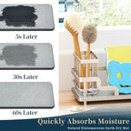 Consumest Sponge Holder for Kitchen Sink - Sink Caddy Organizer with Water Absorbing Stone Tray, Detachable Brush Holder, Stainless Steel Kitchen Counter Organizer Rack, Sand Nickel
